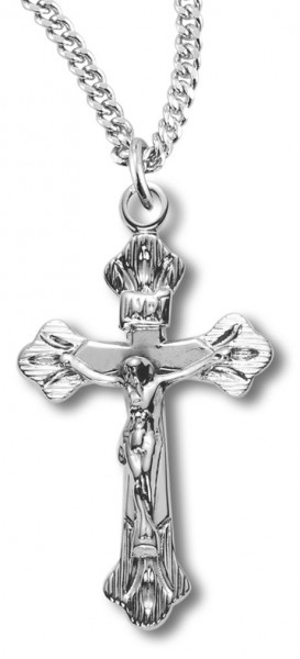 Women's Textured Tip Crucifix Necklace, Sterling Silver with Chain Options - 18&quot; 1.8mm Sterling Silver Chain + Clasp