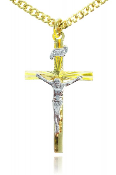 Women's Two Tone 14K Gold over Sterling Silver Risen Sun Crucifix - Two-Tone Gold