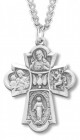 Men's Sterling Silver Wide Budded Edge 4 Way Cross Necklace with Chain Options