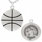 Basketball Shaped Necklace with Saint Sebastian Back in Sterling Silver