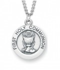 Women's Sterling Silver Round First Communion Necklace with Chain Options