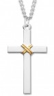 Men's Sterling Silver Cross Necklace with Gold Rope Center with Chain Options
