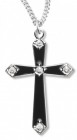 Cross Necklace with Black Enamel, Sterling Silver with Chain