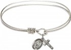 First Communion Silver Cable Bangle Bracelet with a Miraculous Medal and Crucifix Charm