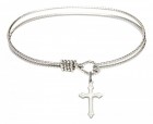 First Communion Silver Cable Bangle Bracelet with a Small Budded Tip Cross Charm