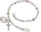 First Communion Silver Plated Charm Bracelet with 4mm Multi-Colored Swarovski Crystals