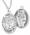 Girl's Oval Double-Sided Track Necklace with Saint Christopher in Sterling Silver