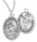 Girl's Oval Double-Sided Volleyball Necklace with Saint Sebastian Back in Sterling Silver