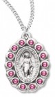 Women's Miraculous Necklace with Pink Stones Oval Sterling Silver with Chain Options