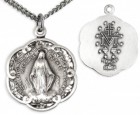 Women's Sterling Silver Round Miraculous Pendant w/ Scalloped Edges with Chain Options