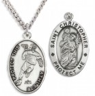 Oval Men's Saint Christopher Lacrosse Necklace