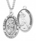 Men's Sterling Silver Saint Christopher Baseball Oval Necklace