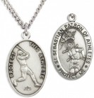 Oval Men's St. Sebastian Baseball Necklace With Chain