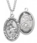 Oval Men's St. Sebastian Wrestling Necklace With Chain