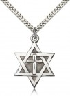 Men's Large Sterling Silver Star of David with Cross Pendant