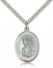 St. Christopher Medal with White Border, Sterling Silver, Large