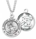 Round Men's St. Sebastian Wrestling Necklace With Chain