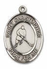 St. Christopher Ice Hockey Medal, Sterling Silver, Large