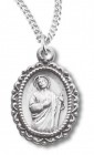 Women's Sterling Silver Oval Saint Jude Necklace with Scalloped Border with Chain Options