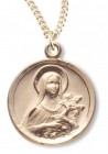 Women's 14kt Gold Over Sterling Silver Round Saint Therese Necklace + 18 Inch Gold Plated Chain & Clasp