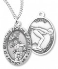 Girl's Oval Double-Sided Swimming Necklace with Saint Sebastian Back in Sterling Silver