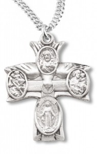 Women or Boy's Sterling Silver Descending Dove Cross Top 4 Way Necklace with Chain Options [HMR0680]