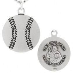 Baseball Shape Necklace with Jesus Figure Back in Sterling Silver [HMS1108]