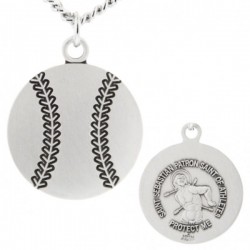 Baseball Shaped Necklace with Saint Sebastian Back in Sterling Silver [HMS1099]