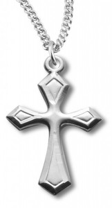 Women's Sterling Silver Beveled Edge Cross Necklace with Chain Options [HMR0793]