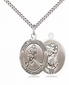 Boy's Pewter Oval St. Christopher Ice Hockey Medal [BLPW580]