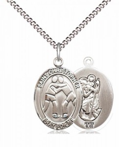 Boy's Pewter Oval St. Christopher Wrestling Medal [BLPW584]