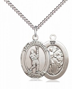 Boy's Pewter Oval St. Sebastian Lacrosse Medal [BLPW599]