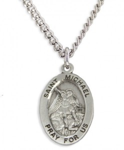 Boy's Saint Michael Necklace Oval Sterling Silver with Chain [HMR1168]