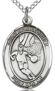 Boy's Sterling Silver Saint Christopher Basketball Oval Medal [BL1172]