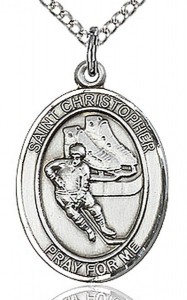 Boy's Sterling Silver Saint Christopher Hockey Medal [BL1268]