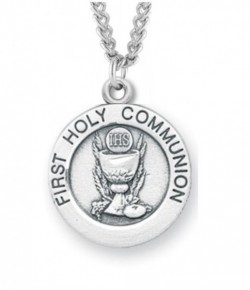Youth Sterling Silver Round First Communion Necklace with Chain Options [HMR1029]