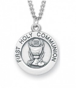 Women's Sterling Silver Round First Communion Necklace with Chain Options [HMR1030]