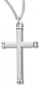 Women's Sterling Silver Double Beaded End Cross Necklace High Polish Finish with Chain Options [HMR0791]