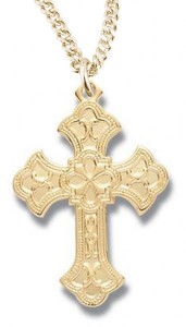 Women's 14kt Gold Over Sterling Silver Traditional Cross Necklace + 18 Inch Gold Plated Chain &amp; Clasp [HMR0422]