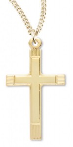 Women's 14kt Gold Over Sterling Silver Stripe Tips Squared Edge Cross + 18 Inch Gold Plated Chain &amp; Clasp [HMR0458]