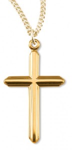 Women's 14kt Gold Over Sterling Silver Beveled Edge Cross Pendant + 18 Inch Gold Plated Chain &amp; Clasp [HMR0471]