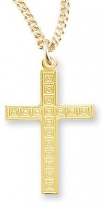Men's 14kt Gold Over Sterling Silver Square in Square Design Cross + 24 Inch Gold Plated Endless Chain [HMR0480]
