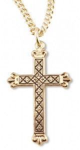 Women's 14kt Gold Plated Blackened Diamond Accent Etched Cross + 18 Inch Gold Plated Chain [HMR0481]