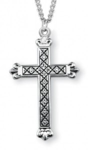 Cross Necklace Blackened Etched, Sterling Silver with Chain [HMR1012]