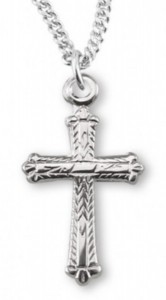 Youth Sterling Silver Unique Etched Pattern Cross Necklace with Chain [HMR0997]