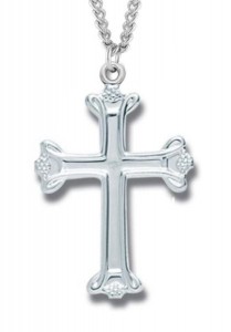 Women's Sterling Silver Budded Cross Necklace with Chain Options [HMR0999]