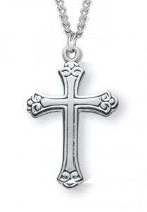Women's Sterling Silver Floral Tipped Cross Necklace with Chain Options [HMR1000]