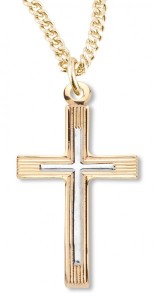 Women's 14kt Gold Over Sterling Silver Two-tone Cross on Cross Pendant + 18 Inch Gold Plated Chain &amp; Clasp [HMR0457]