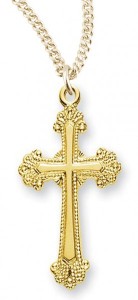 Women's 16kt Gold Over Sterling Silver Fancy Tip Cross Necklace + 18 Inch Gold Plated Chain &amp; Clasp [HMR0460]