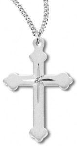 Women's Sterling Silver Textured Cross Necklace Starburst Center with Chain Options [HMR0792]